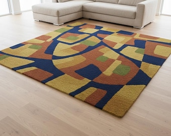 Hand-Tufted Abstract Area Rug | Modern Geometric Carpet | Color Block Design