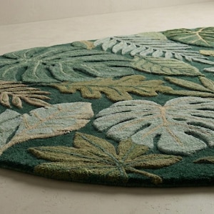 Hand Tufted Botanical Rug, Tropical Leaf Area Rug, Green Jungle Rug, Nature Inspired Living Room Carpet, Floral Plant Decor, Statement Rug image 7
