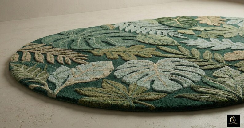 Hand Tufted Botanical Rug, Tropical Leaf Area Rug, Green Jungle Rug, Nature Inspired Living Room Carpet, Floral Plant Decor, Statement Rug image 7