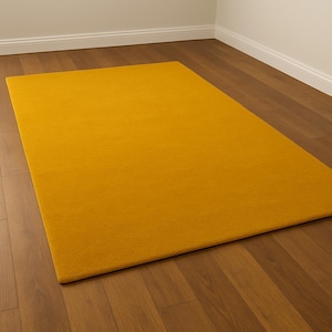 Tappeto in lana giallo senape - annodato a mano / Elegante arredamento moderno per il soggiorno / Tappeto unico