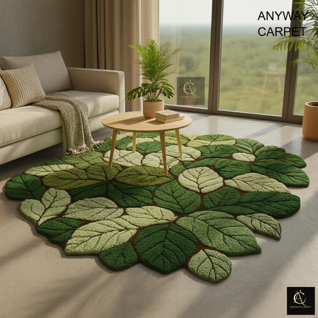 Leaf Shaped Rug | Hand-tufted Green Botanical Carpet for Cozy Living ...