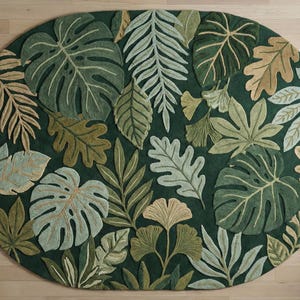 Hand Tufted Botanical Rug, Tropical Leaf Area Rug, Green Jungle Rug, Nature Inspired Living Room Carpet, Floral Plant Decor, Statement Rug image 2