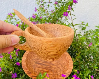 Coconut cup and saucer with spoon