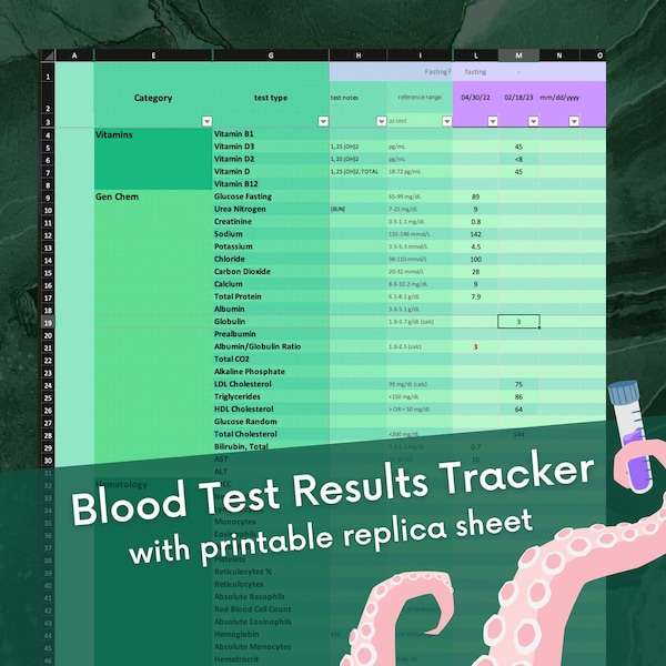 DRUCKBAR | Bluttest Ergebnisse Tracker Excel Spreadsheet