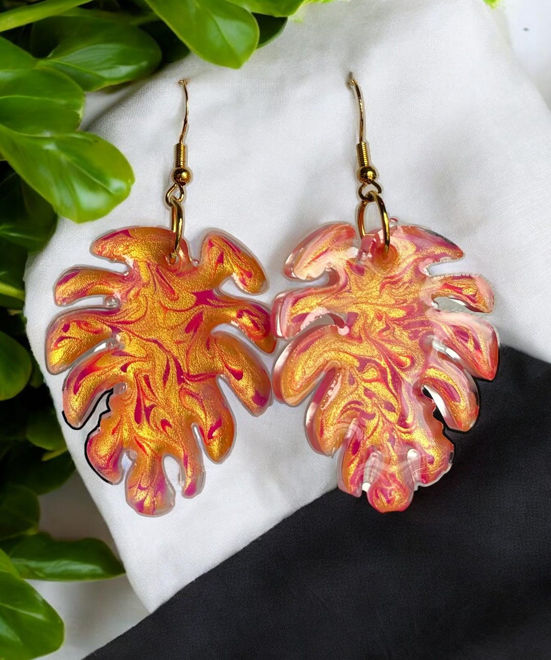 Unique Resin Ear Rings Hand Painted Leaf Earrings | Unique Handmade Resin Jewelry | Colorful ...