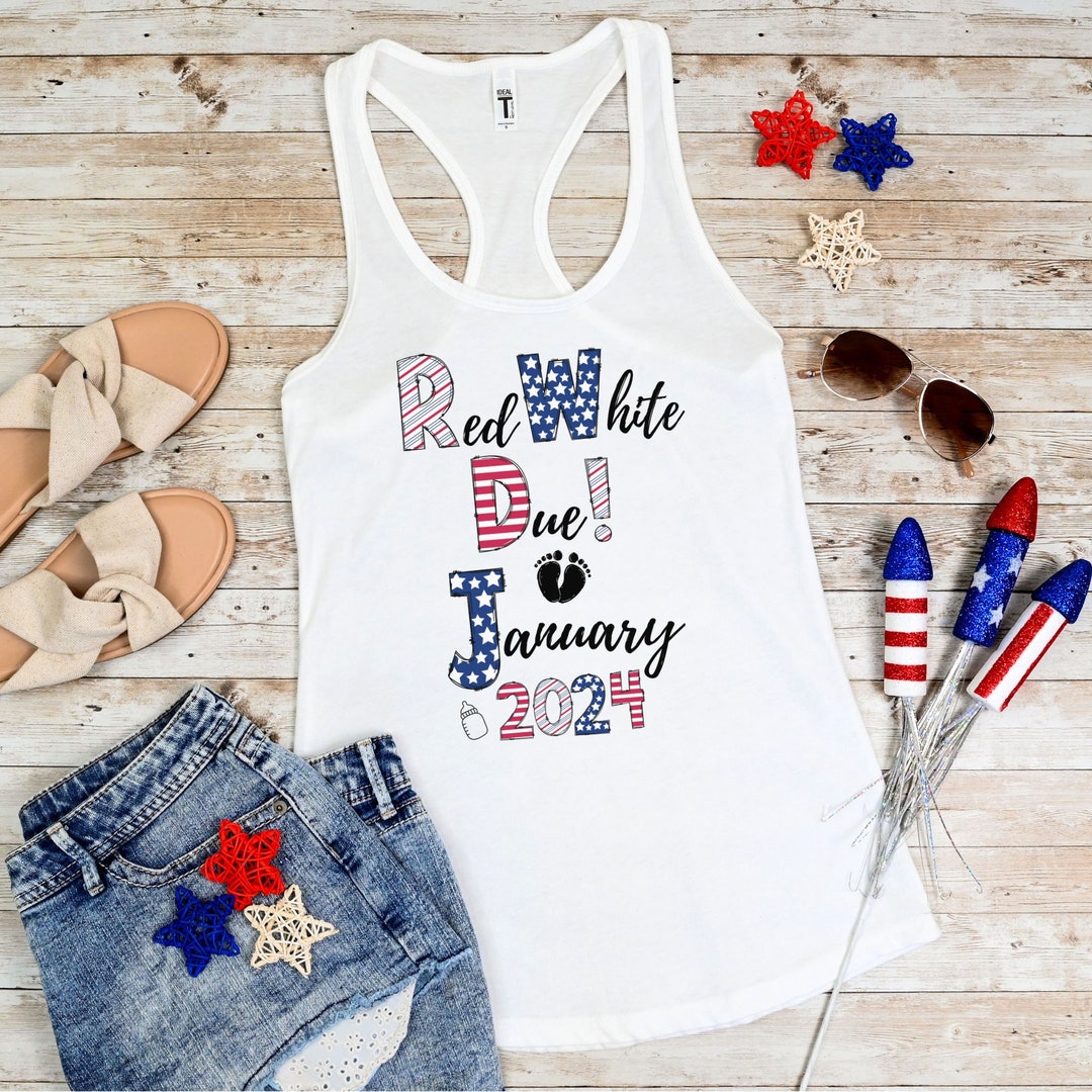 Red White & Due Tank Top Baby Reveal Tank Top Pregnancy Etsy