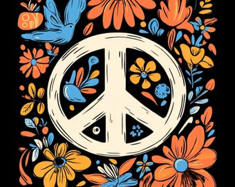 3 PNG "Hippie Trippy Segno di pace Floreale Astratto Psichedelico"