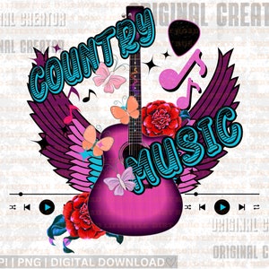 Country Music Sublimation Design, Digital png, Digital Design, Country PNG, Western PNG, Country Design, Guitar Clipart,