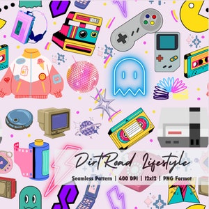 Throwback 90s Seamless Pattern Design, Digital Download, PNG File, 400 DPI, 90s Baby