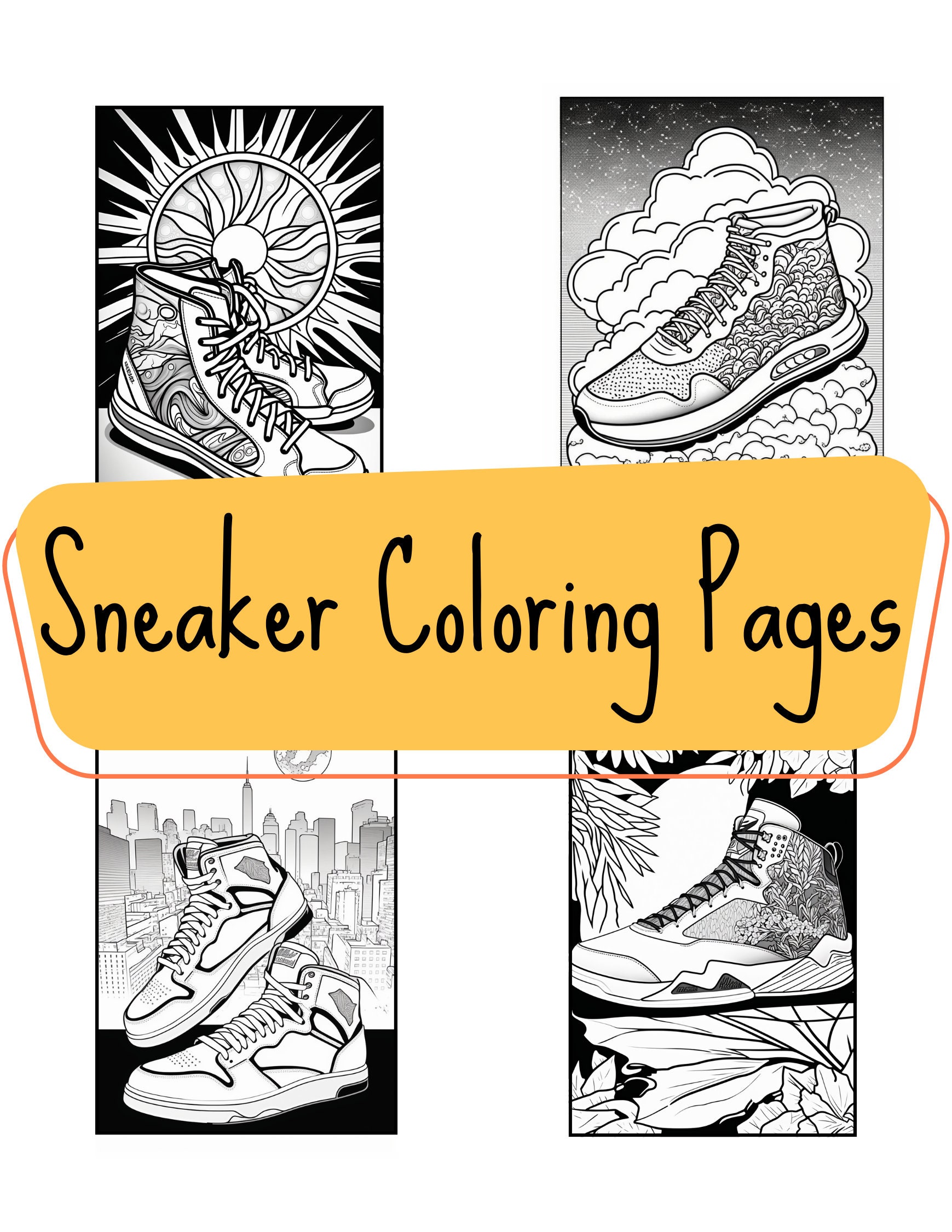 Sneaker Coloring Pages, Set of 10 Sneaker Themed Downloadable Printable ...