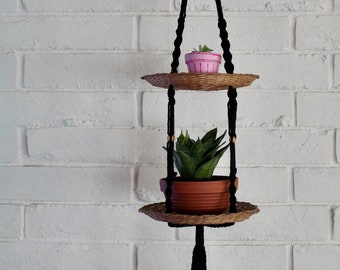 Picnic Plate | Wicker Plate | Vintage Charger|  Hanging Shelf | Macrame | Plant Shelf | Plant Hanger