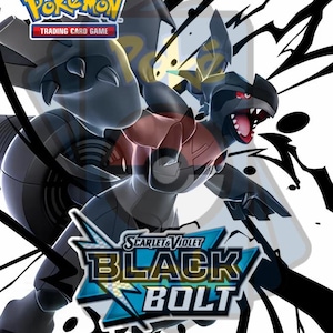 May include: A Pokémon Trading Card Game box featuring a black and gray dragon-like creature with red accents. The box has the "Scarlet & Violet Black Bolt" logo and the Pokémon logo.