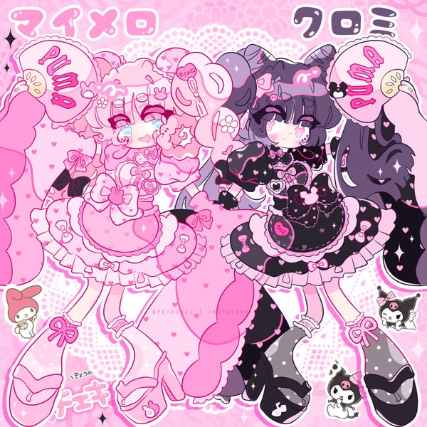 Lolita Fashion Kuromin and Melo Kawaii Art Print | 6x6", Full Color