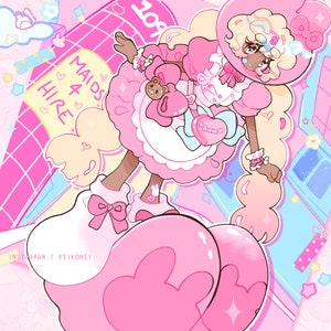 Cute Bunny Maid Anime Art Print | 6x6&quot;, Full Color