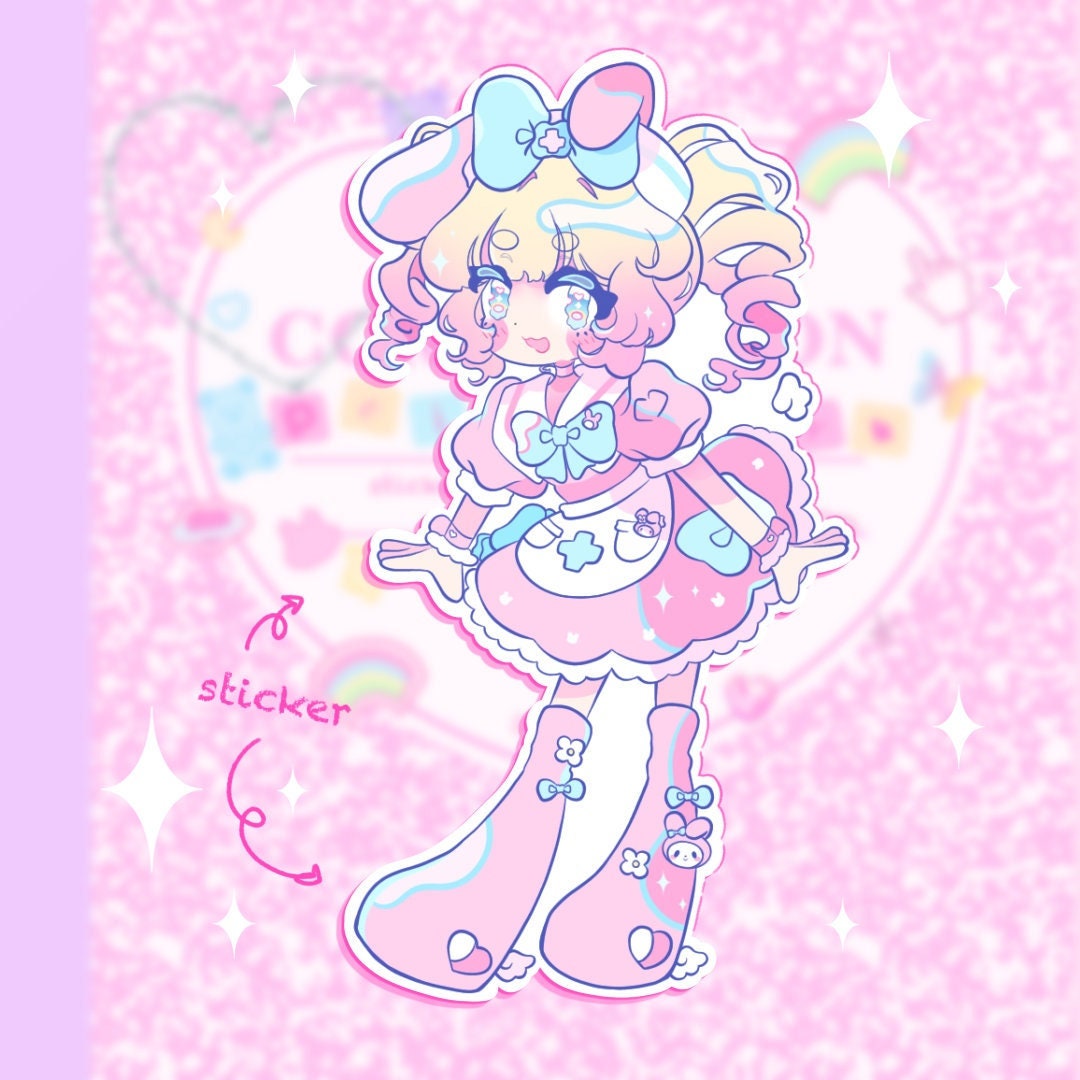 Kawaii Cotton Candy Frog and Bunny Aesthetic 2 Sticker 