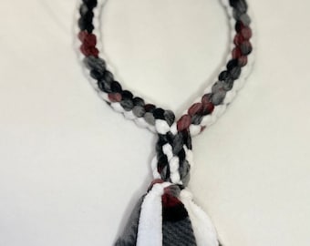 Handmade Braided Fleece Dog Tug Toy – Plaid & White
