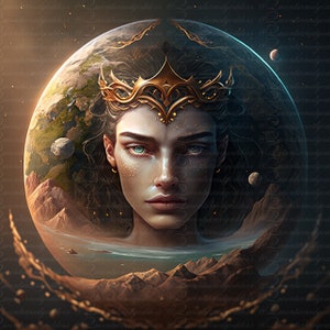 Earth Goddess Digital Print Download Immediately Print on canvas Woman Sea Mountains Galaxy Goddess Fantasy Art SVG JPG PNG Printable 1:1