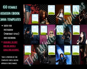 60 Weibliche Assassin/Mafia Queen E-Book Mock-Up Canva Pro Vorlagen für Autoren