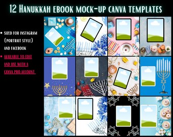 12 Chanukka Flatlay Ebook Mockups für Canva Pro Vorlagen für Autoren