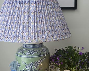 Chalk Blue Butti Blockprint Pleated Empire Lamp Shade