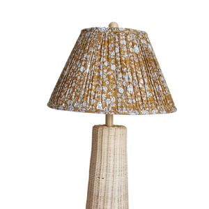 Ochre Yellow Floral Blockprint Pleated Empire Lamp Shade