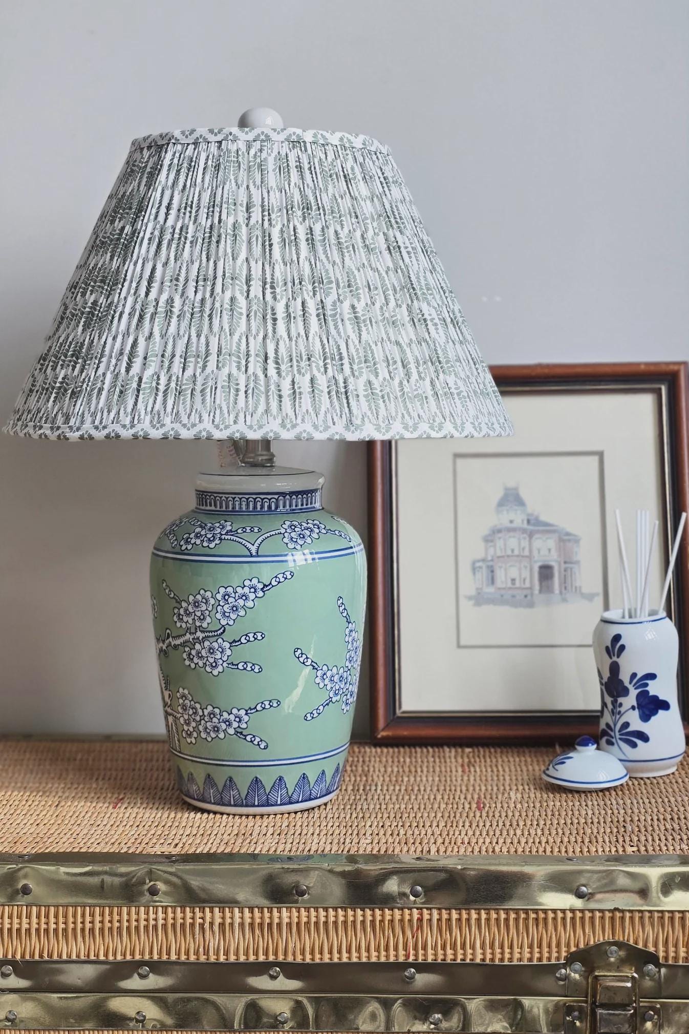 Fern Green Blockprint Pleated Empire Lamp Shade