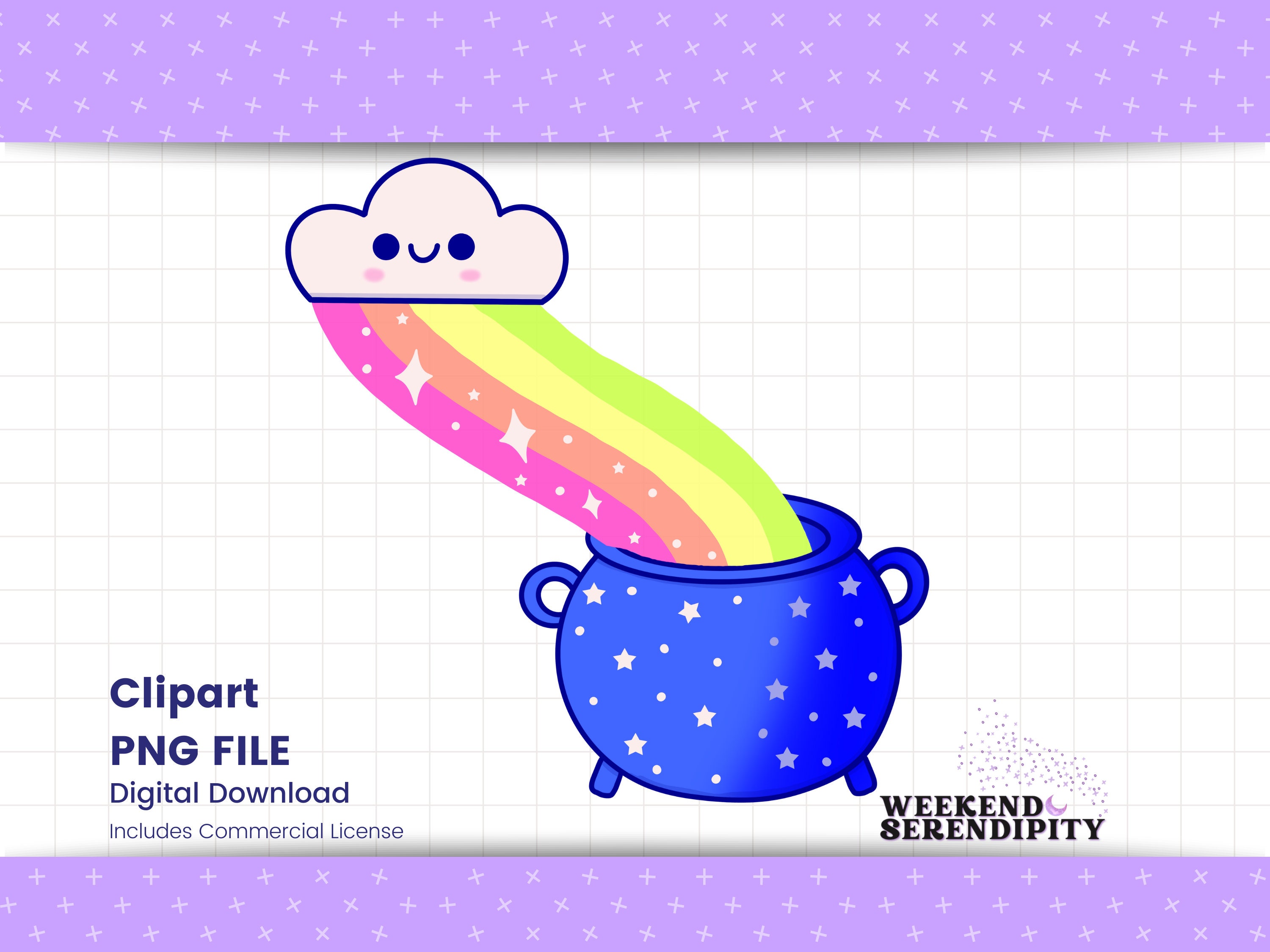 Kawaii Cloud, Rainbow and Cauldron PNG File, Digital Download for Sublimation, T-Shirt Designs, Clip Art | Commercial Use Ok