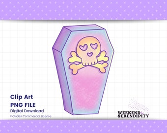 Coffin Skull and Crossbones, Pink Purple PNG File, Digital Download for Sublimation, T-Shirt Designs, Clip Art | Commercial Use Ok