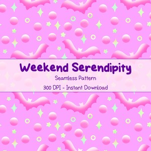 Pink Bats and Polka Dots, Seamless Repeat Pattern Digital Download, Commercial Use Ok