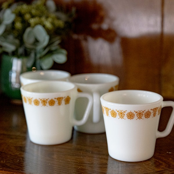 Corelle Pyrex Butterfly Gold Coffee Mug Set of 4