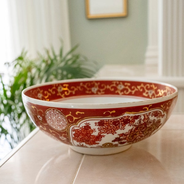 Vintage Japanese Gold Imari Bowl Red Orange Hand Painted Porcelain 6" Floral