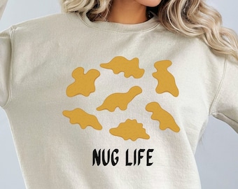 Dino Nuggets Crewneck Sweatshirt, Dinosaur Chicken Nugget Sweater, Trendy Nug Life Sweatshirt, Funny Gift for Foodies