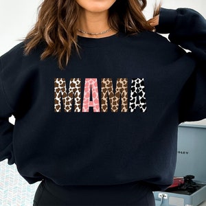 Kuh Print Mama Sweatshirt, niedliche Retro Cowgirl Rodeo Rindsleder Stil Grafik Crewneck niedliche Geschenke für Mütter, Muttertag Unisex Baumwolle Pullover