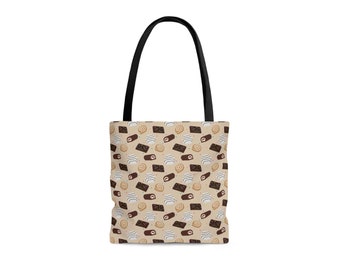 Snack-Kuchen-Einkaufstasche, süße kosmische Brownie-Zebra-Kuchen-Schweizer Roll-Honig-Brötchen-Design, süße Dessert-Liebhaber-Tasche, langlebige Strand-Lebensmittelgeschäft-Schultasche