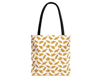 Dino Nugget Tote Bag, schattig dinosaurus kipnugget ontwerp, nostalgische jaren 90 throwback kindervoedsel, nugget minnaar cadeau, duurzame strandkruideniersschool