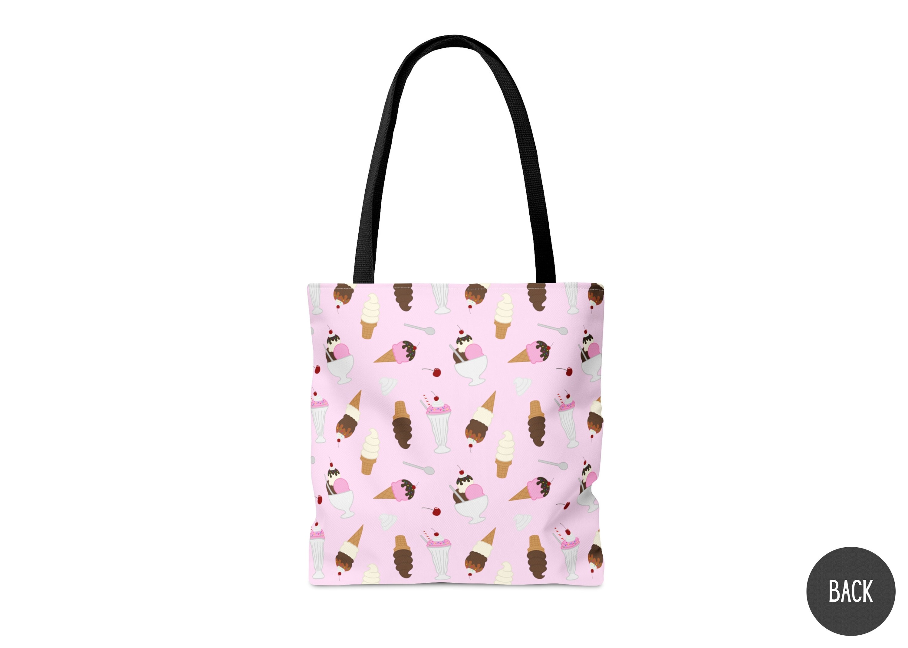 Ice Cream Shop Pink Tote Bag, Cute Soft Serve Cone Milkshake