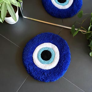 Handmade Evil Eye Tufted Rug, Cute Trendy Boho Retro Home Decor, Spiritual Witchy Folklore Rug Art, Unique Gifts Custom Orders Available