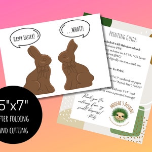 Afdrukbare grappige chocolade Bunny Paaskaart, Happy Easter Candy Rabbit woordspeling, afdrukken vanuit huis wenskaart, Instant Digitale Download PDF JPEG afbeelding 3