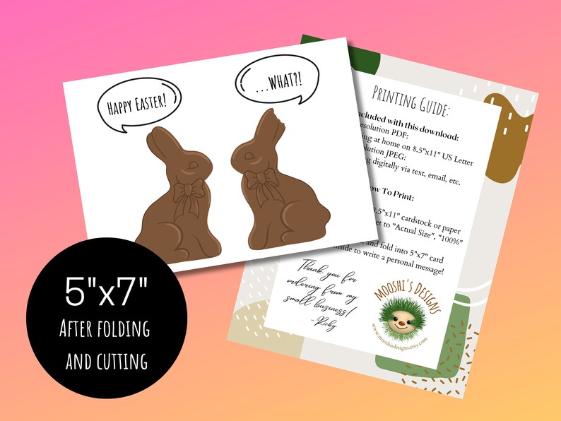 Afdrukbare grappige chocolade Bunny Paaskaart, Happy Easter Candy Rabbit woordspeling, afdrukken vanuit huis wenskaart, Instant Digitale Download PDF JPEG afbeelding 3