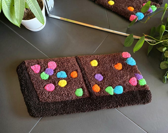 Handmade Brownie Tufted Rug, Cute Nostalgic Trendy Retro Home Decor, Funny Snack Cake Food Rug Art, Unique Gifts Custom Orders Available