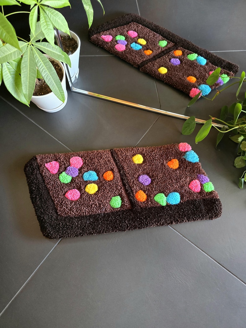 Handmade Brownie Tufted Rug, Cute Nostalgic Trendy Retro Home Decor, Funny Snack Cake Food Rug Art, Unique Gifts Custom Orders Available