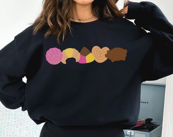 Assorted Pan Dulce Sweatshirt, Mexican Sweet Bread Concha Galletos Pink Yellow Pastry Crewneck, Cute Food Lover Sweater, Unisex Long Sleeve
