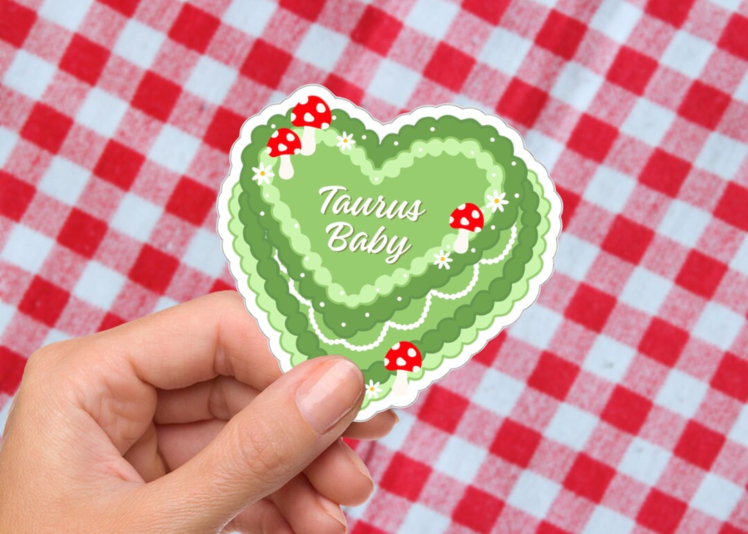 Taurus Baby Heart Cake Sticker, Green Mushroom Zodiac Cake Birthday ...