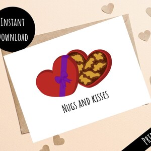 Tarjeta de San Valentín de Dino Nuggets imprimible, Nuggets de pollo de dinosaurio, Nugs y besos de caja de regalo de corazón de San Valentín, Descarga digital PDF JPEG