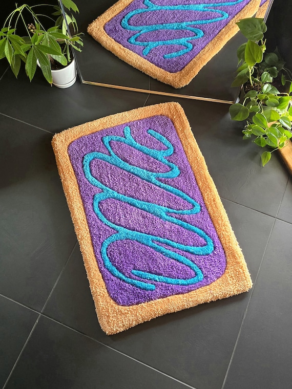 Handmade Berry Toaster Tart Rug, Cute Nostalgic Trendy Retro Home Decor, Funny Snack Cake Food Rug Art, Unique Gifts Custom Orders Available
