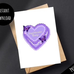 Tarjeta de pastel de corazón de bebé Sagitario imprimible, regalo de feliz cumpleaños del zodíaco de mariposa, impresión fácil y linda desde casa, descarga digital 5x7 PDF JPG