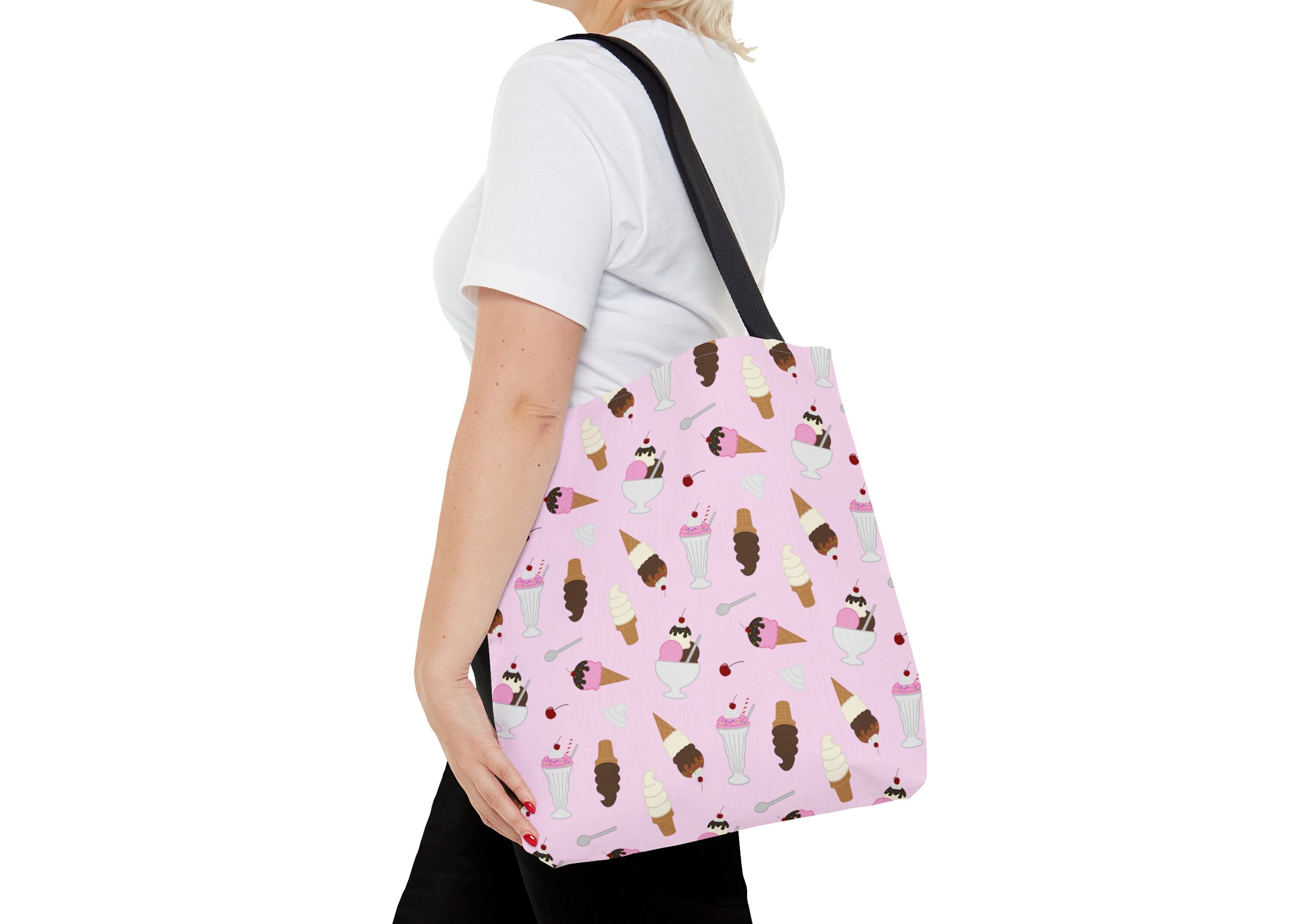 Ice Cream Shop Pink Tote Bag, Cute Soft Serve Cone Milkshake