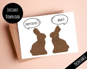 Afdrukbare grappige chocolade Bunny Paaskaart, Happy Easter Candy Rabbit woordspeling, afdrukken vanuit huis wenskaart, Instant Digitale Download PDF JPEG