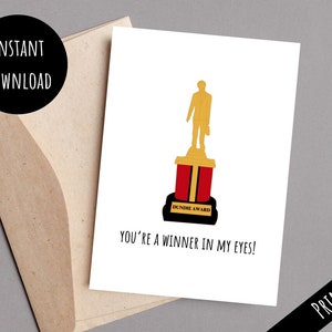 Tarjeta de premio Dundie imprimible, felicitaciones divertidas inspiradas en la oficina, regalo para mí, eres un ganador, impresión fácil desde casa, descargar PDF JPEG