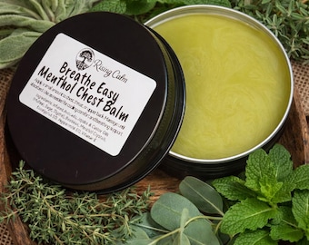 Breathe Easy Menthol Chest Balm | Herbal Chest Rub | Cooling Botanical Balm | Mullein Sage Thyme | Natural Respiratory Support | 2 oz Tin